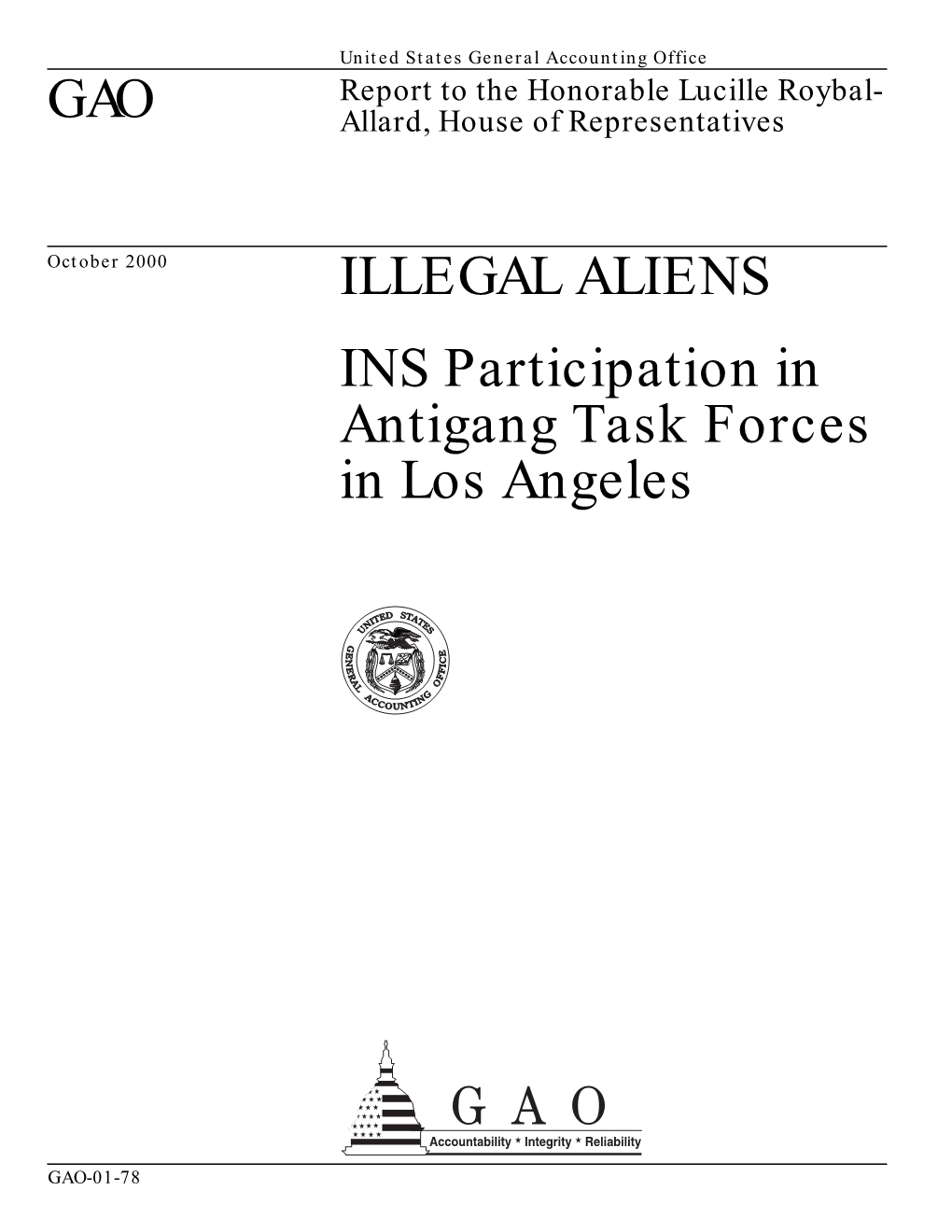 GAO-01-78 Illegal Aliens: INS Participation in Antigang Task