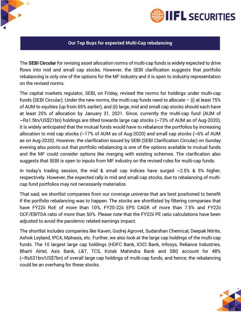 Our Top Buys for Expected Multi-Cap Rebalancing the SEBI Circular for Revising Asset Allocation Norms of Multi-Cap Funds Is Wide