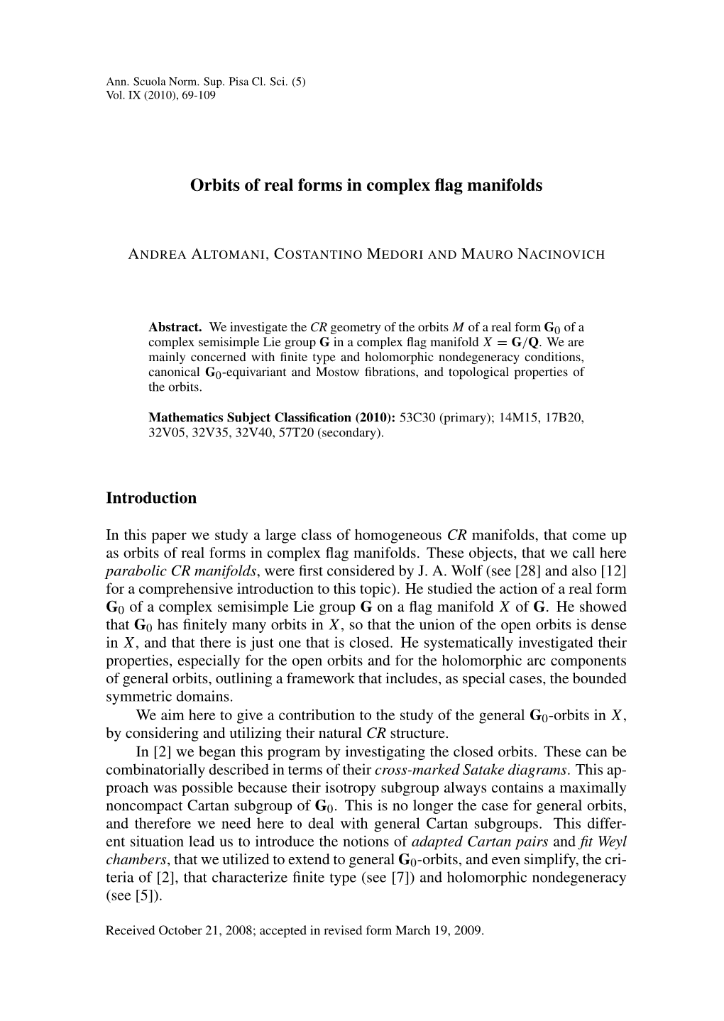 Orbits of Real Forms in Complex Flag Manifolds 71