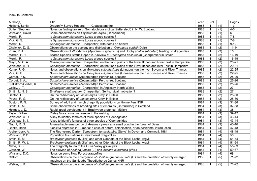 Index to Contents