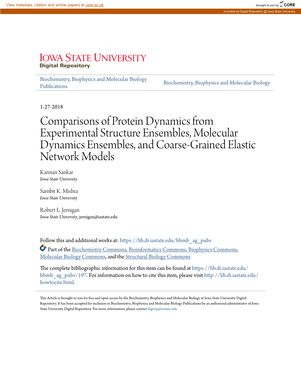 Comparisons of Protein Dynamics from Experimental Structure