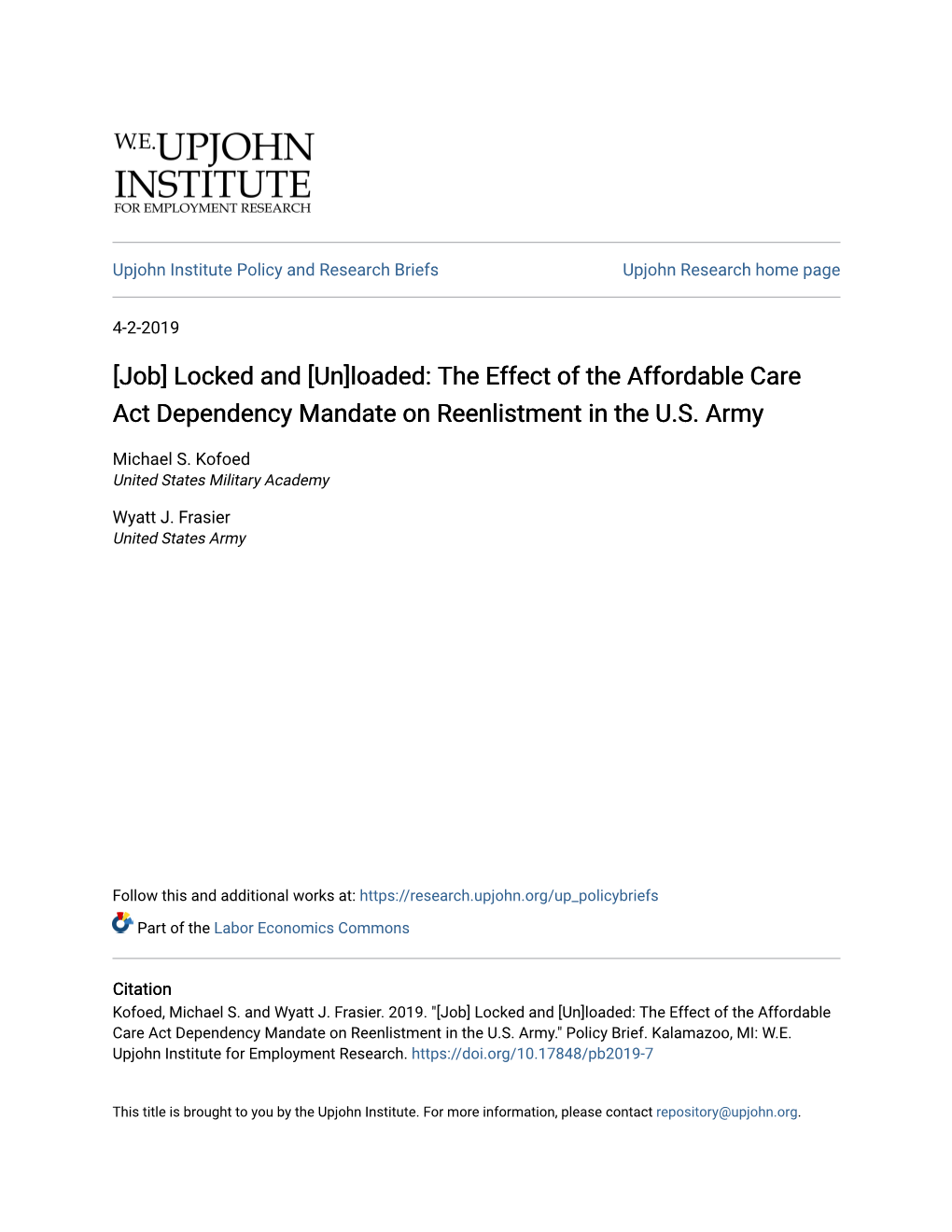 [Job] Locked and [Un]Loaded: the Effect of the Affordable Care Act Dependency Mandate on Reenlistment in the U.S. Army