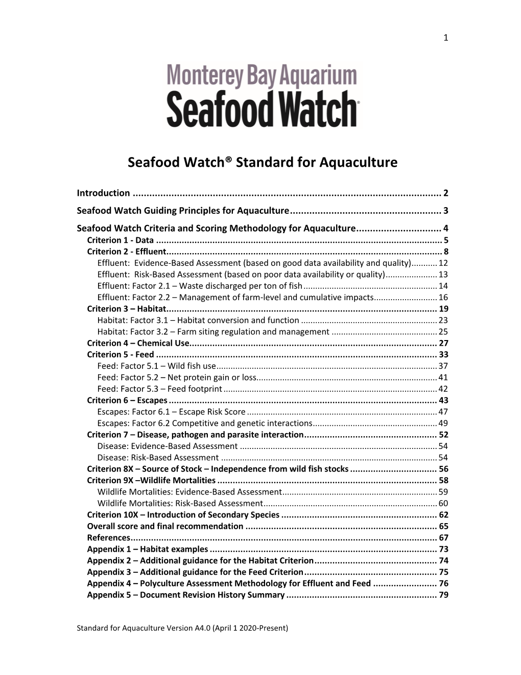 Standard for Aquaculture Species