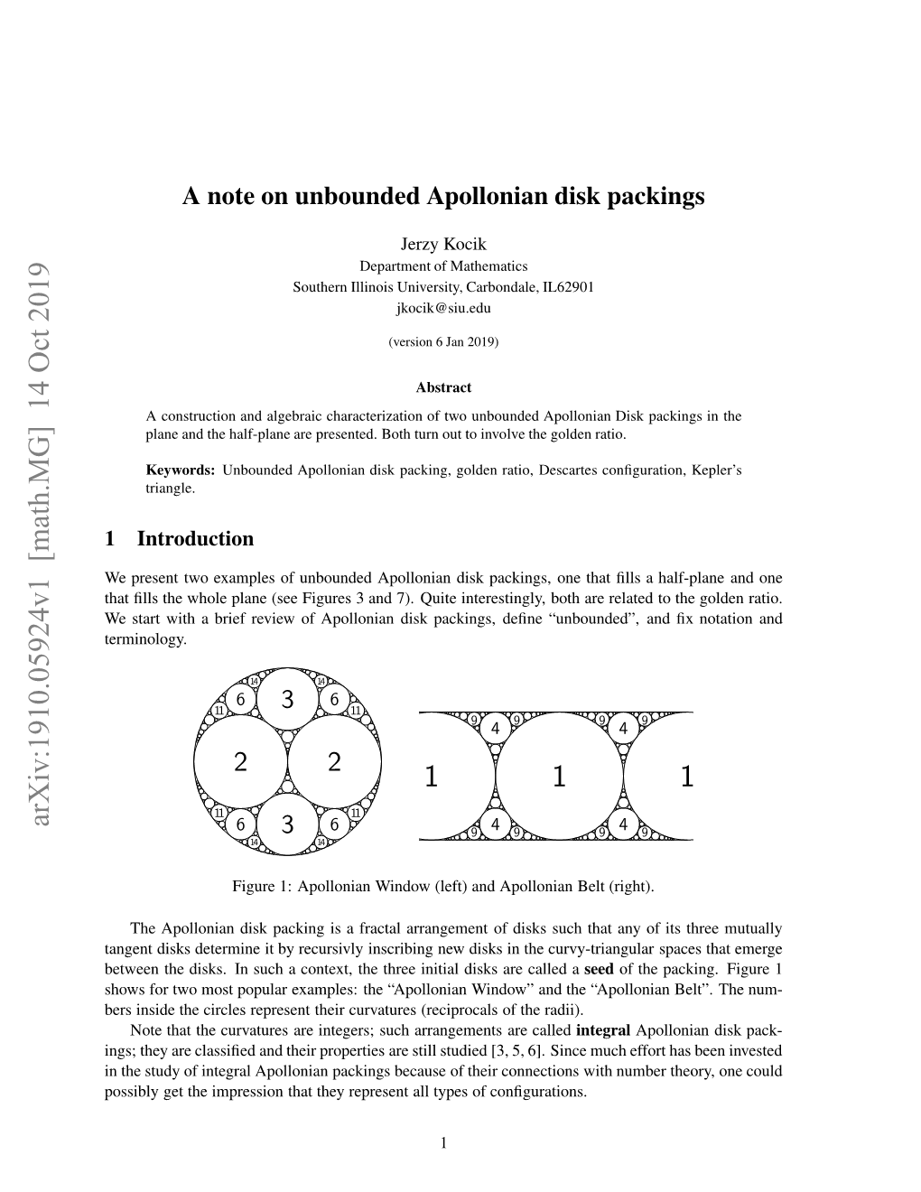 A Note on Unbounded Apollonian Disk Packings