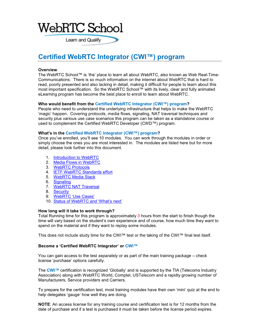 Certified Webrtc Integrator (CWI™) Program