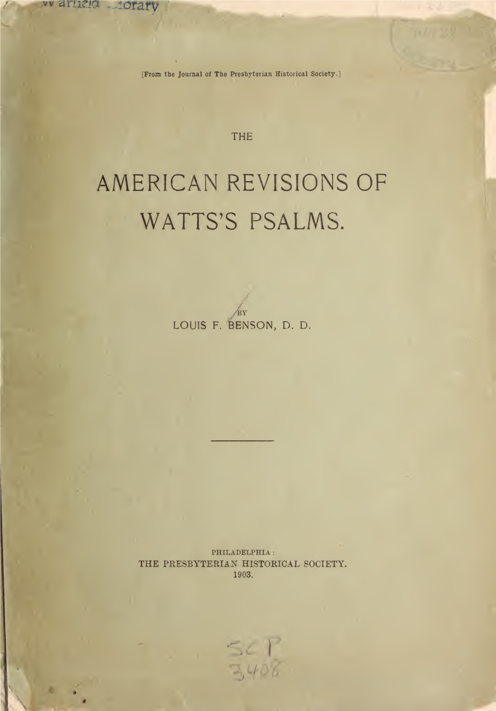 The American Revisions of Watts's Psalms