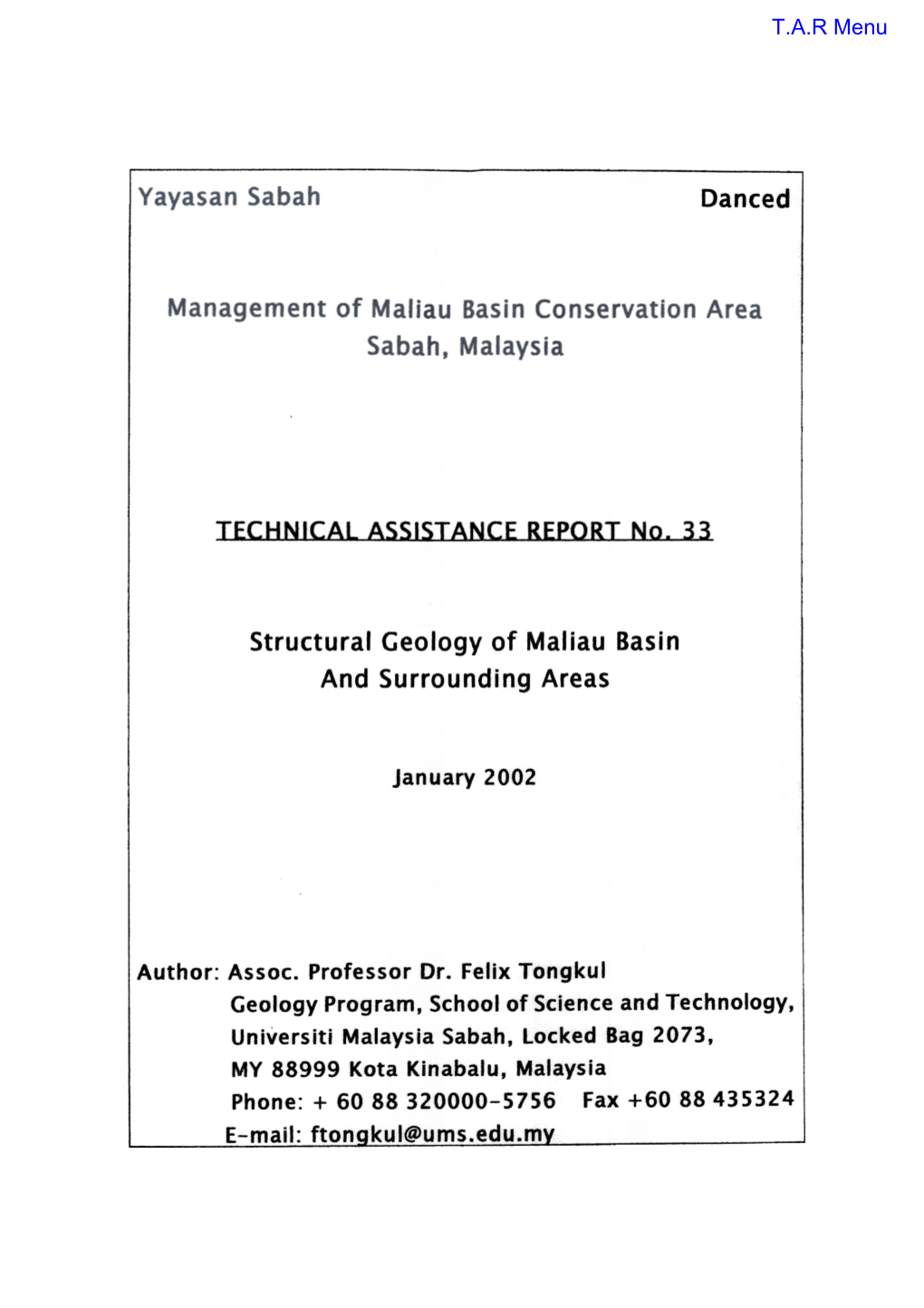 Structural Geology of Maliau Basin and Surrounding