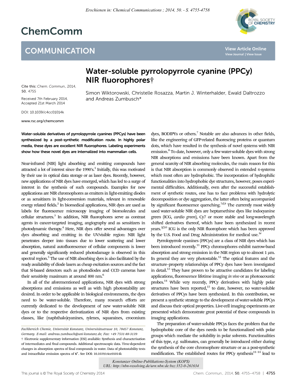 Water-Soluble Pyrrolopyrrole Cyanine (Ppcy) NIR Fluorophores† Cite This: Chem