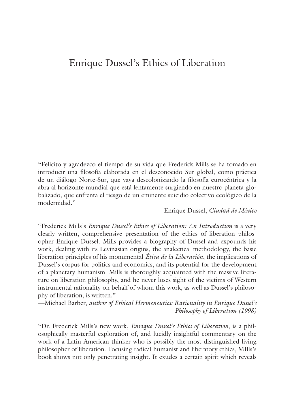 Enrique Dussel's Ethics of Liberation