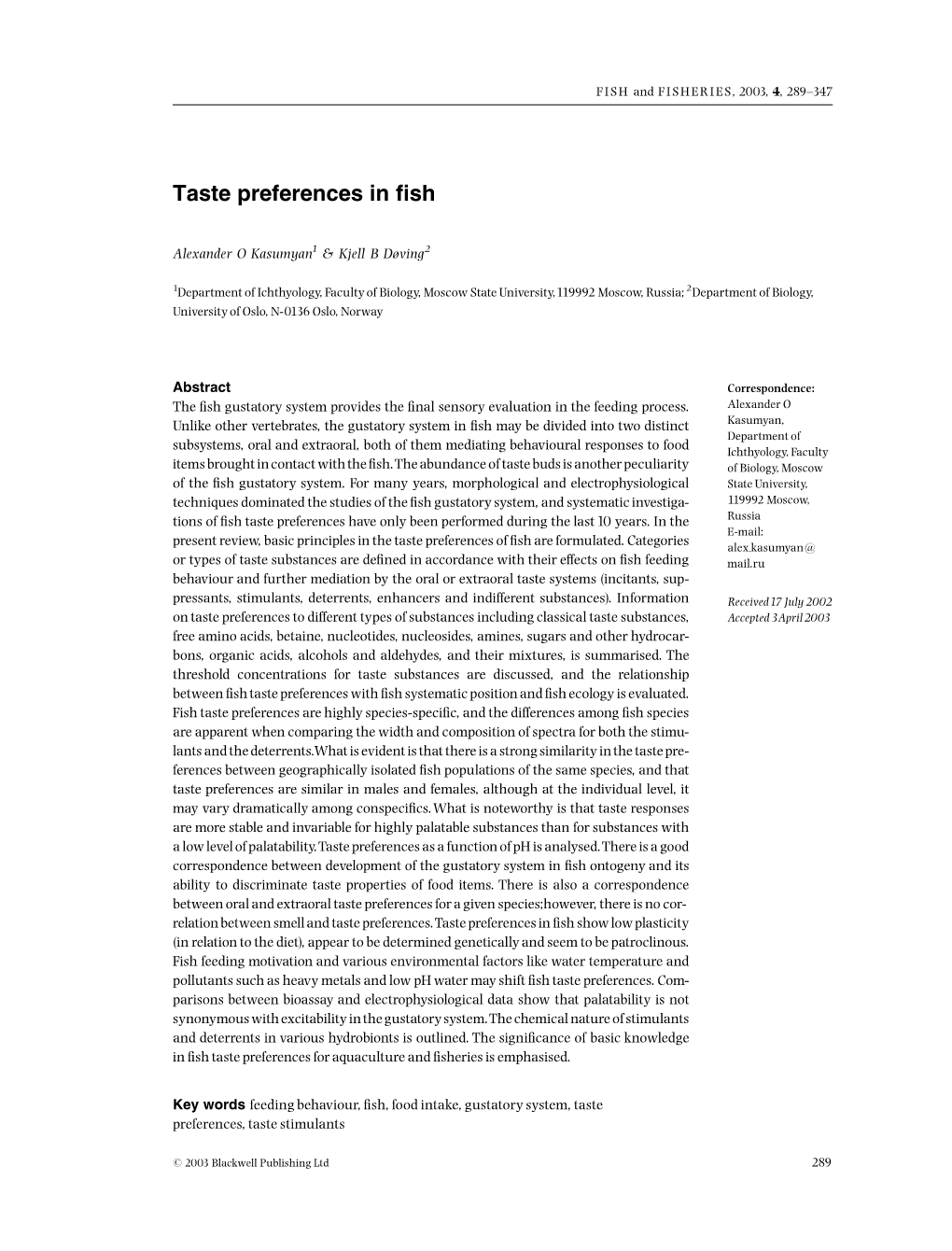 Taste Preferences in Fish