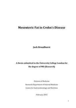Mesenteric Fat in Crohn's Disease: a Pathogenetic Hallmark Or an Innocent Bystander? Gut, 56, 577-83