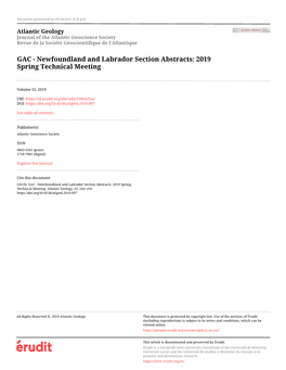 Newfoundland and Labrador Section Abstracts: 2019 Spring Technical Meeting