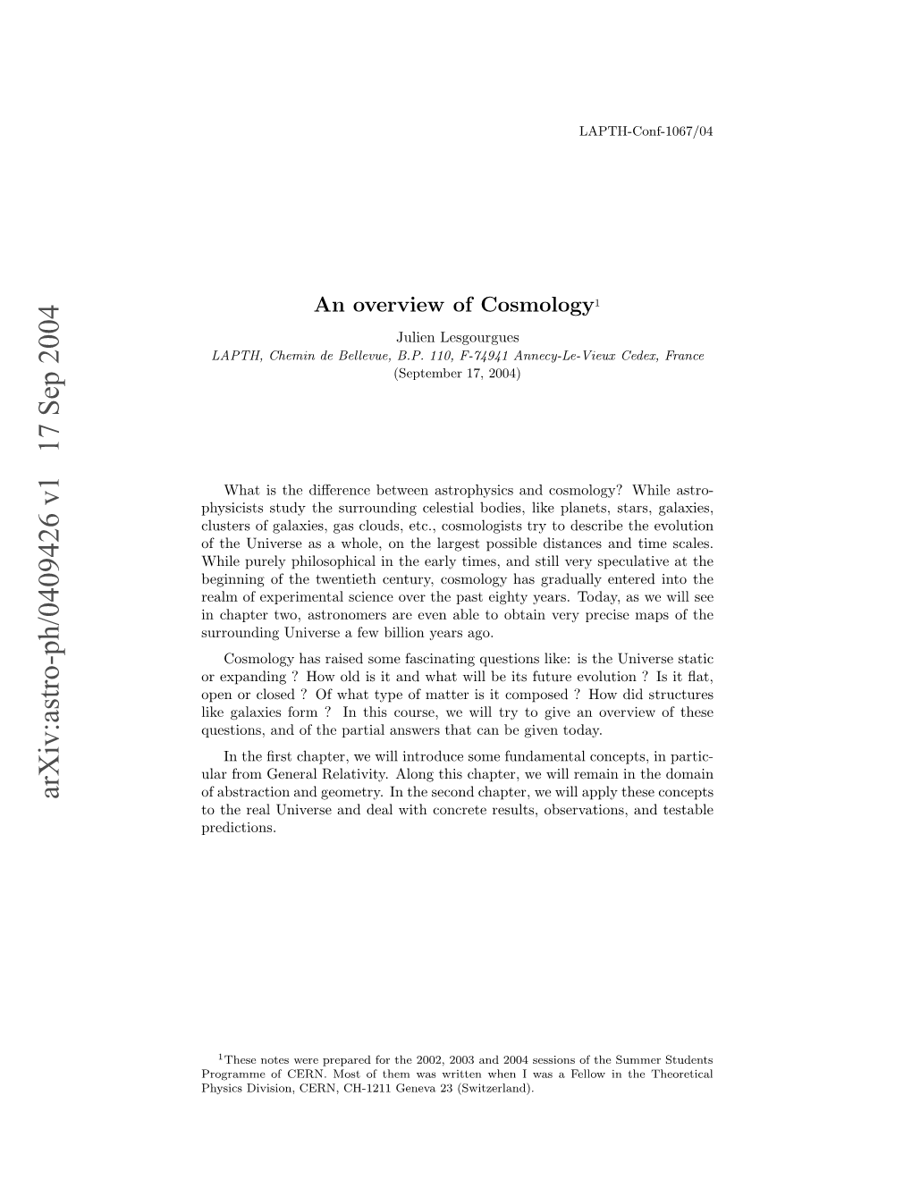 An Overview of Cosmology