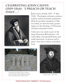 Celebrating John Calvin (1509-1564): “I Preach Or Teach Daily….”