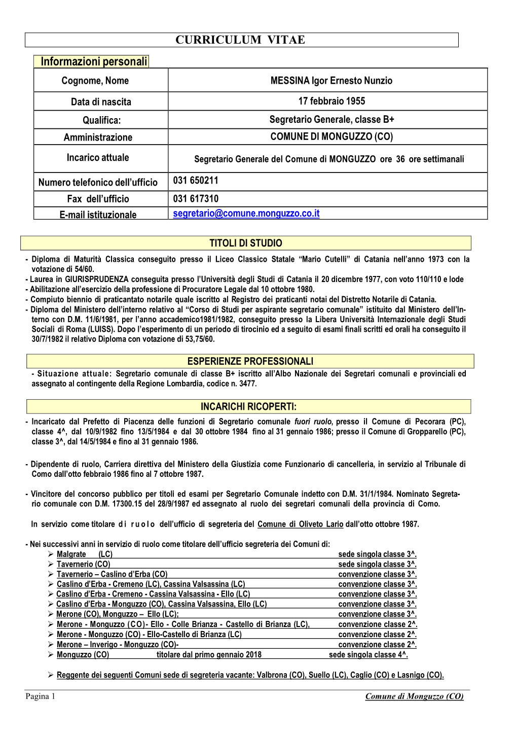 CURRICULUM VITAE Informazioni Personali