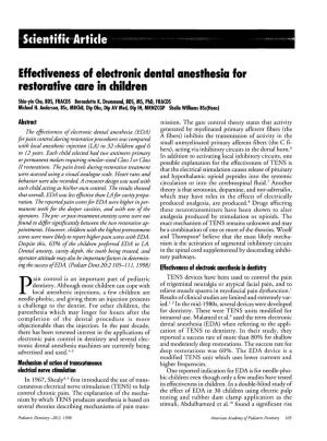 Effectiveness of Electronic Dental Anesthesia for Restorative Care In