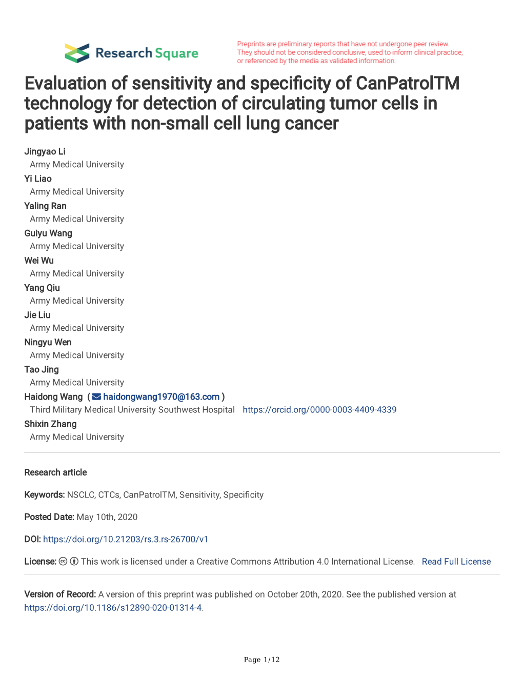 Evaluation of Sensitivity and Specificity of Canpatroltm Technology For