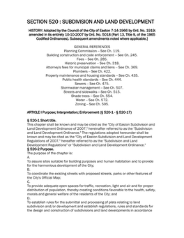 City Ordinance, Chapter 520 Subdivision & Land Development