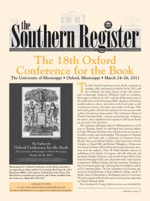 The 18Th Oxford Conference for the Book the University of Mississippi • Oxford, Mississippi • March 24–26, 2011
