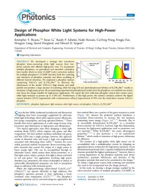 Design of Phosphor White Light Systems for High-Power Applications † † Kristopher T