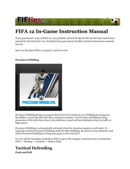 FIFA 12 In-Game Instruction Manual