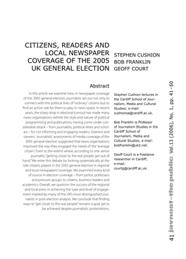Citizens, Readers and Local Newspaper Coverage of the 2005