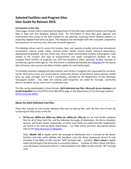Selected Facilities and Program Sites User Guide for Release 2015