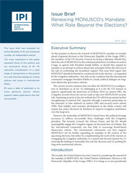 Issue Brief Renewing MONUSCO's Mandate: What Role Beyond The