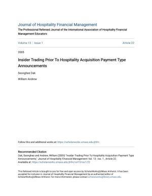 Insider Trading Prior to Hospitality Acquisition Payment Type Announcements