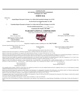 Form 10-K Wabash National Corporation
