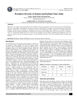 Phyte Diversity of Jammu and Kashmir State, India