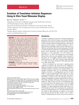 Evolution of Translation Initiation Sequences Using in Vitro Yeast Ribosome Display