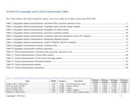 Arcgis 10.1 Geographic and Vertical Transformation Tables
