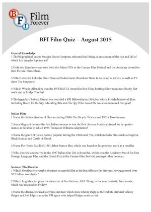 BFI Film Quiz – August 2015