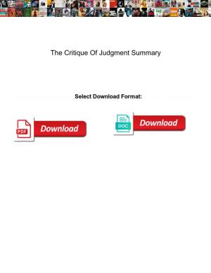 The Critique of Judgment Summary