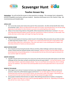 Scavenger Hunt Teacher Answer Key