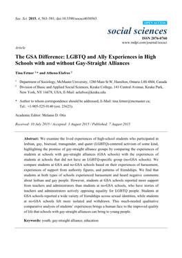 The GSA Difference: LGBTQ and Ally Experiences in High Schools with and Without Gay-Straight Alliances