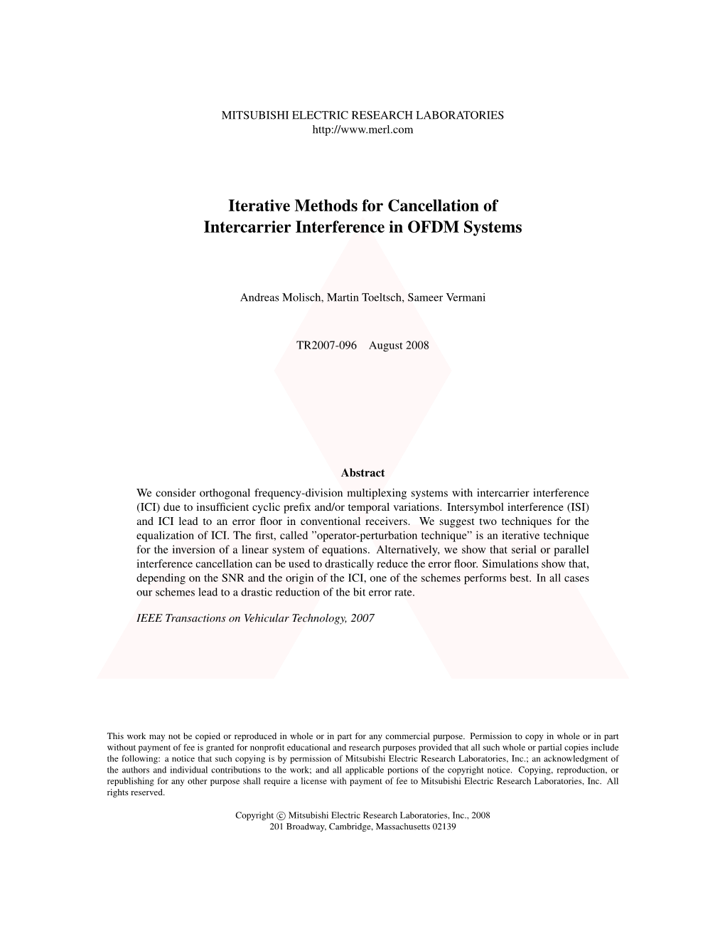 Iterative Methods for Cancellation of Intercarrier Interference in OFDM Systems