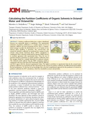 Calculating the Partition Coefficients of Organic Solvents in Octanol/Water and Octanol/Air