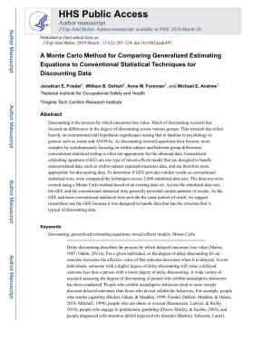 A Monte Carlo Method for Comparing Generalized Estimating Equations to Conventional Statistical Techniques Tor Discounting Data