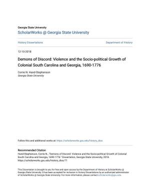 Violence and the Socio-Political Growth of Colonial South Carolina and Georgia, 1690-1776