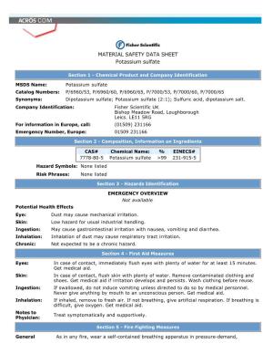 MATERIAL SAFETY DATA SHEET Potassium Sulfate