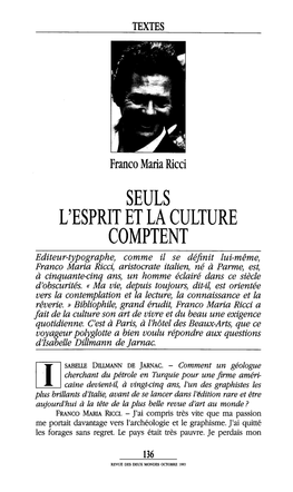 TEXTES Franco Maria Ricci SEULS L'esprit ET LA CULTURE
