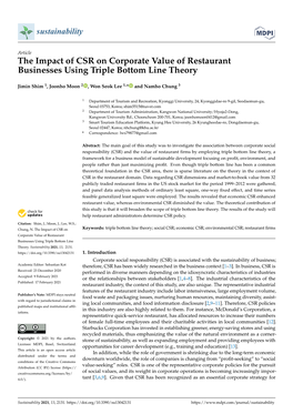 The Impact of CSR on Corporate Value of Restaurant Businesses Using Triple Bottom Line Theory
