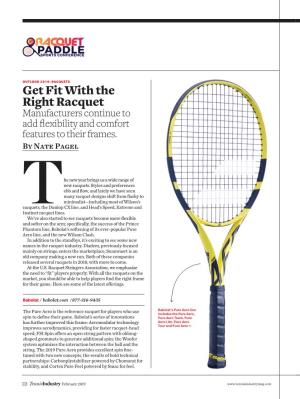 Get Fit with the Right Racquet Manufacturers Continue to Add ﬂ Exibility and Comfort Features to Their Frames
