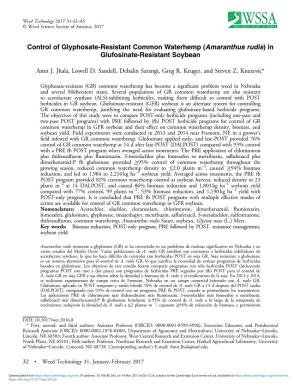Control of Glyphosate-Resistant Common Waterhemp (Amaranthus Rudis)In Glufosinate-Resistant Soybean