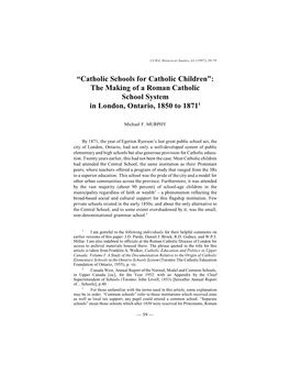 Catholic Schools for Catholic Children”: the Making of a Roman Catholic School System in London, Ontario, 1850 to 18711