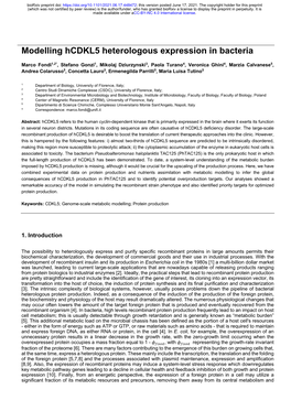 Modelling Hcdkl5 Heterologous Expression in Bacteria