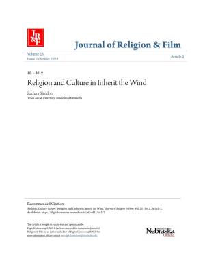Religion and Culture in Inherit the Wind Zachary Sheldon Texas A&M University, Zsheldon@Tamu.Edu