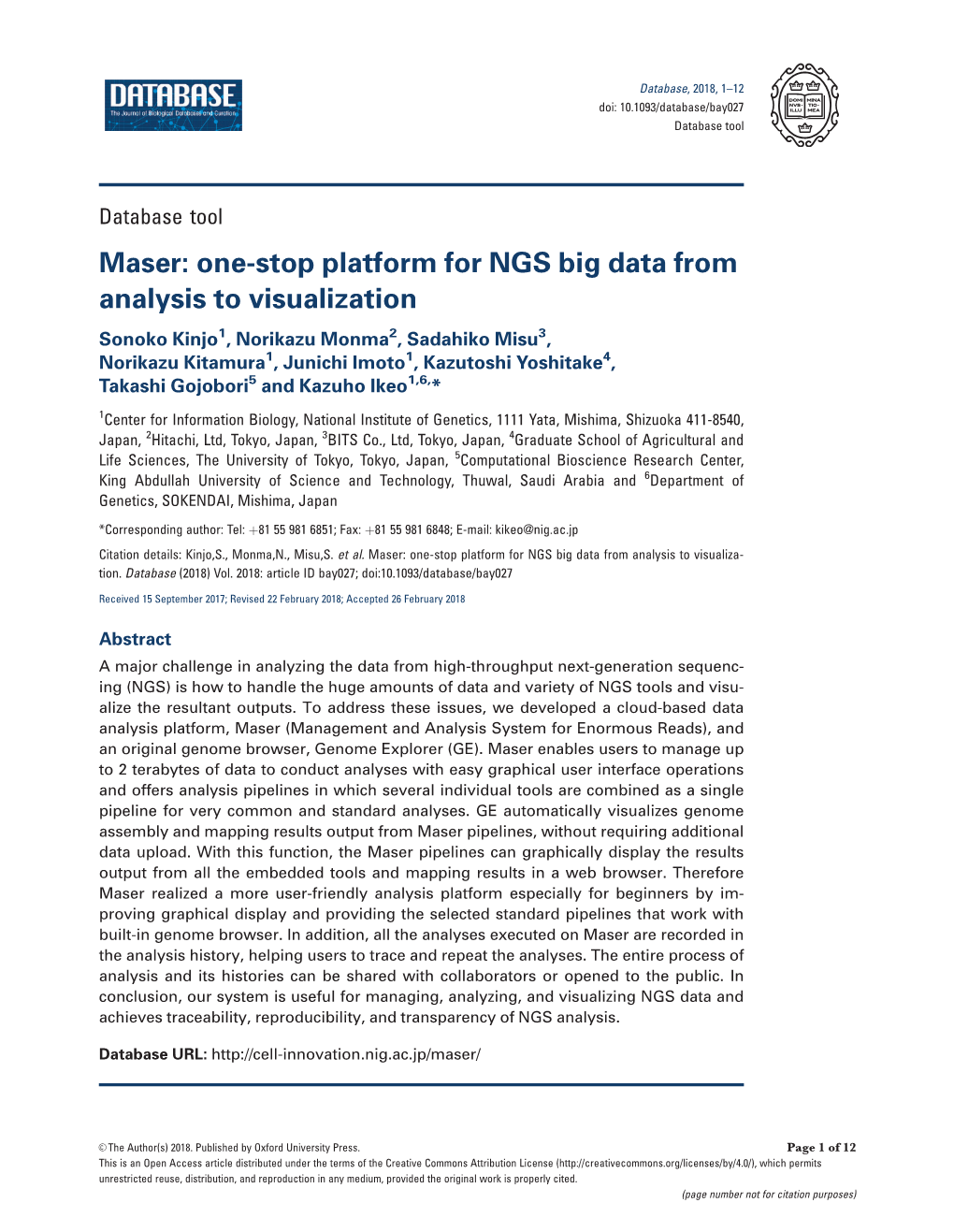 Maser: One-Stop Platform for NGS Big Data from Analysis to Visualization